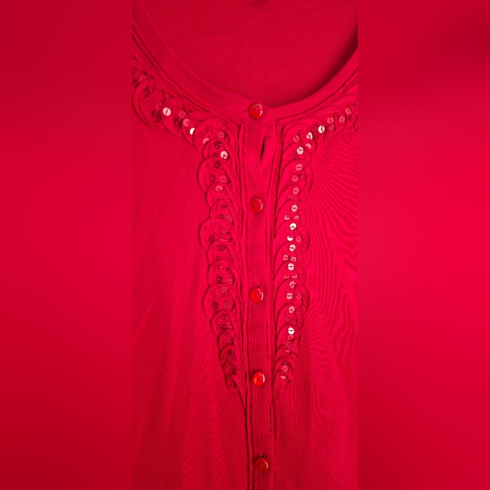 Rrafaella‎ Cardigan Sweater Red Embellished  Sz M BOHEMIAN PROFESIONAL FORMAL - Picture 3 of 7